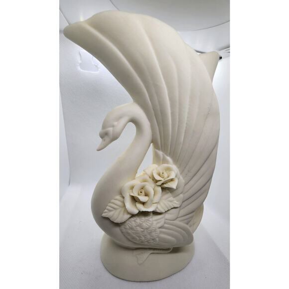 Vase-Vintage-Porcelain Bisque-Ivory-Swan-Art Deco Style-8.25" - Picture 5 of 16